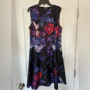 DKNY Black and Purple Floral Midi Dress